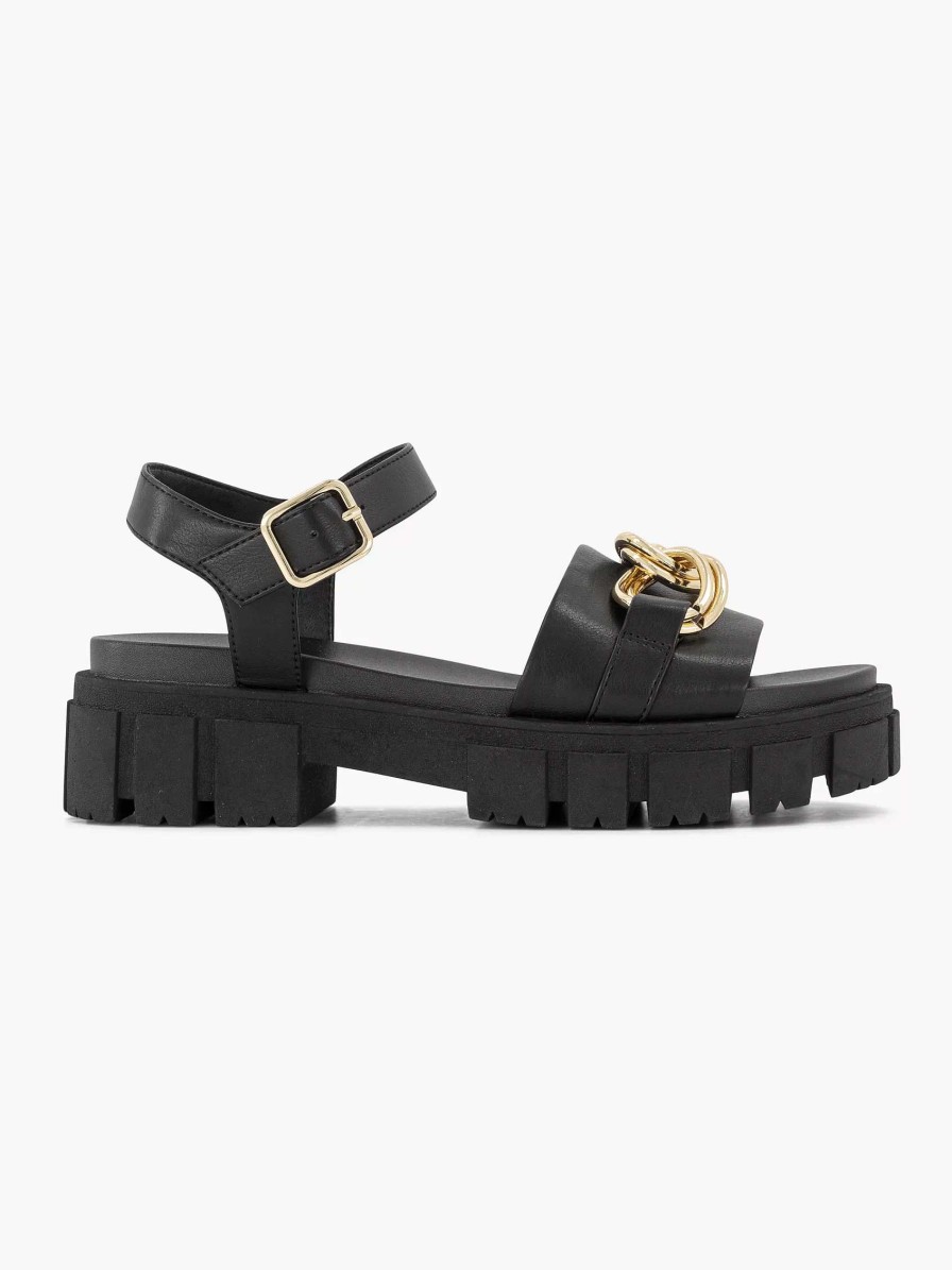 Sandals | Oxmox Black Chunky Sandal Jewelry Necklace