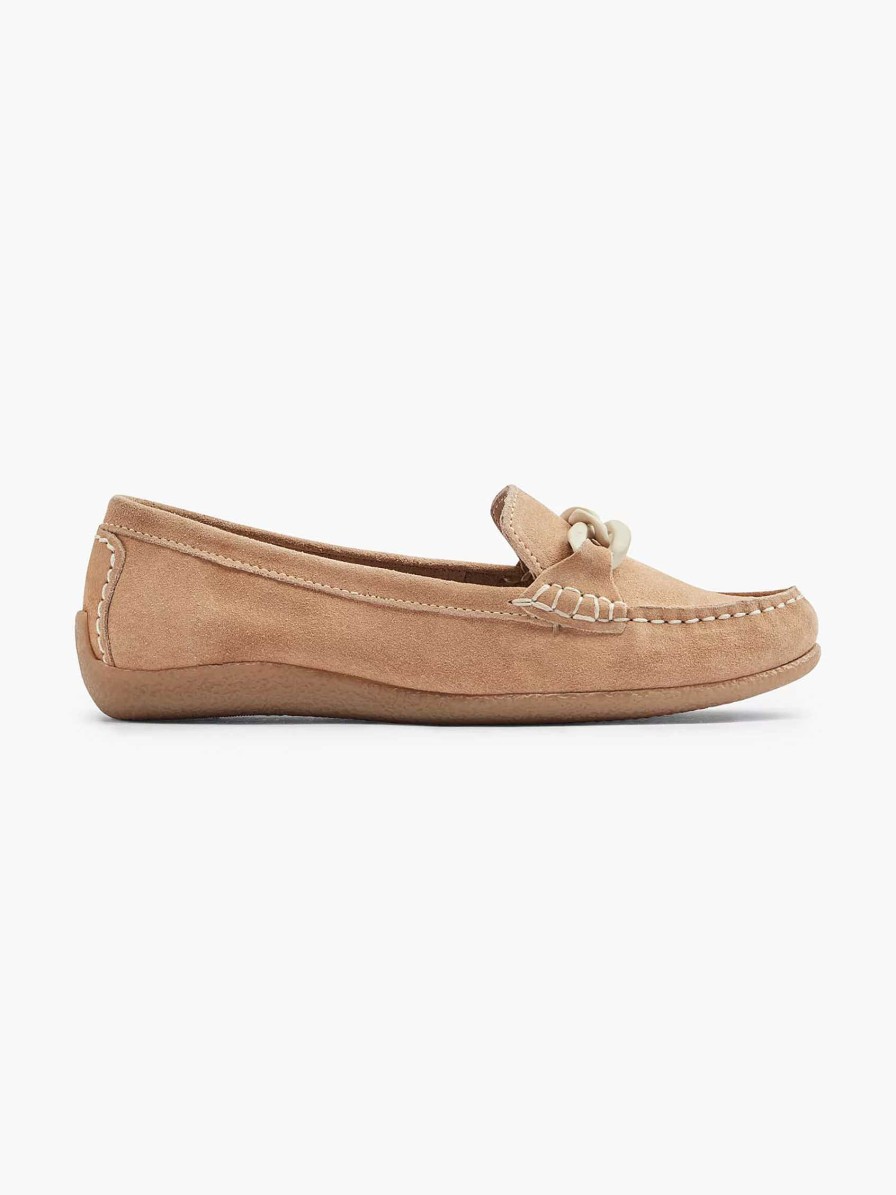 Loafers | 5th Avenue Beige Suede Slip-On Decorative Necklace