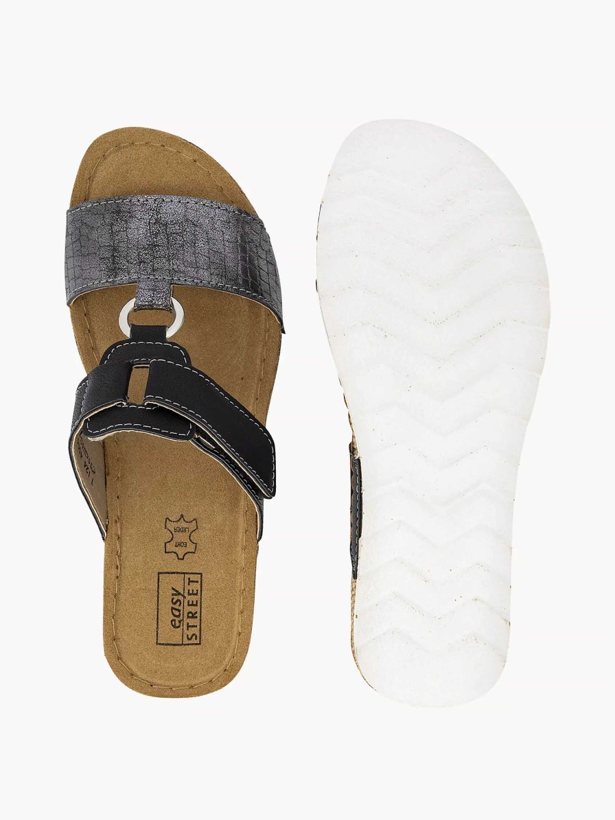 Flip Flops | Easy Street Black Slipper Leather Footbed