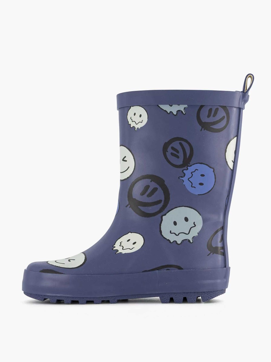 Boys' Shoes | Landrover Blue Rain Boot Smiley