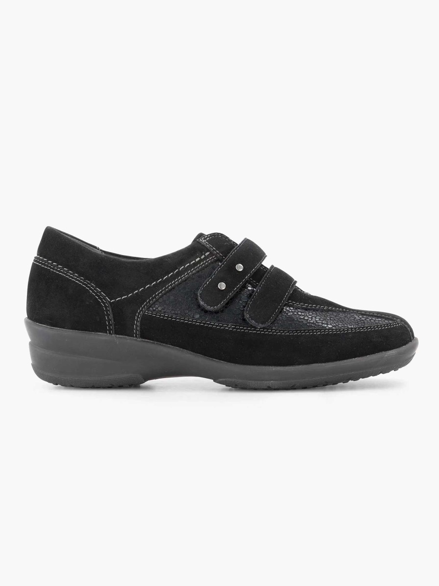 Comfort Shoes | Medicus Black Leather Comfort Slip-On Velcro