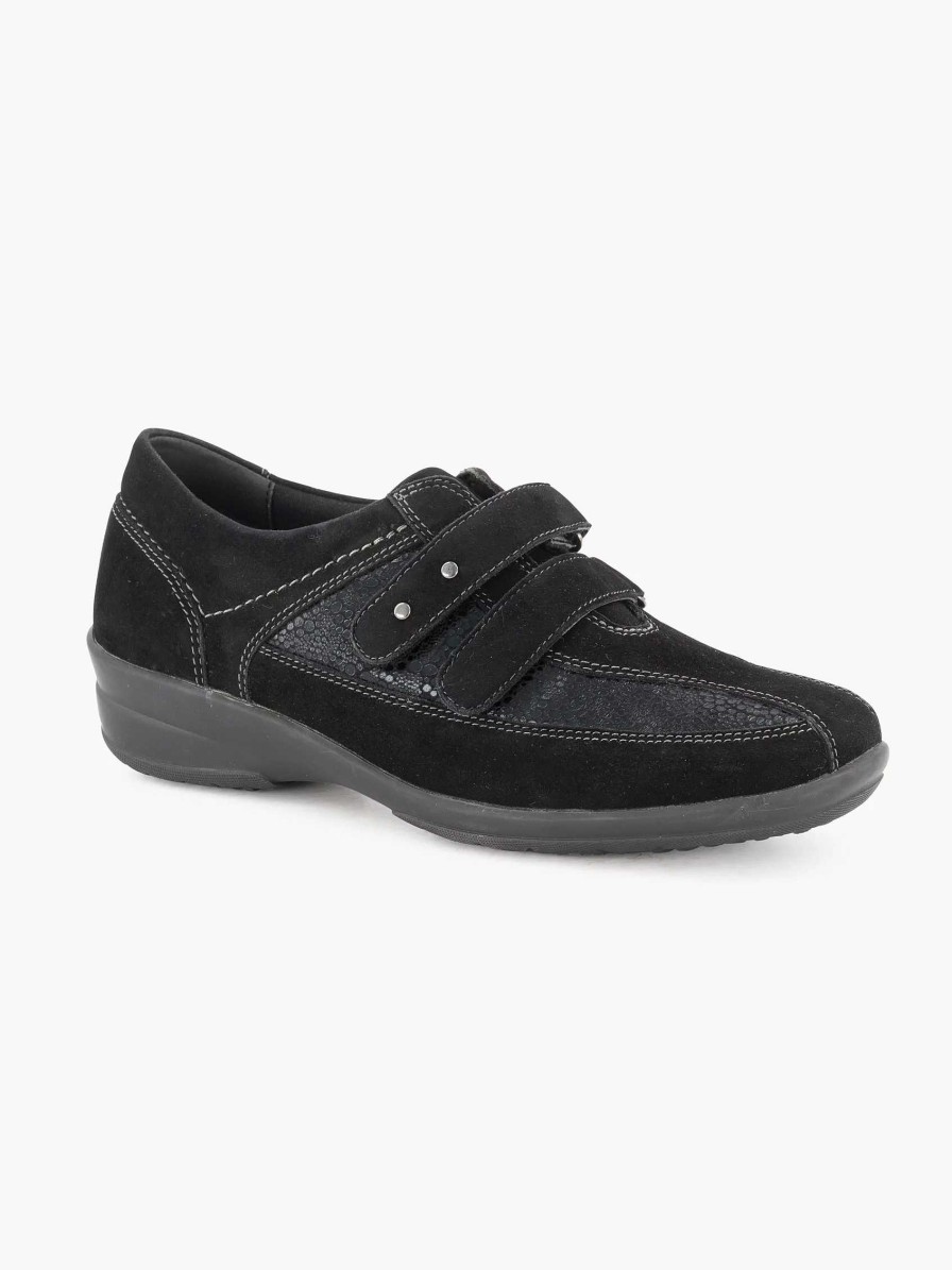 Comfort Shoes | Medicus Black Leather Comfort Slip-On Velcro