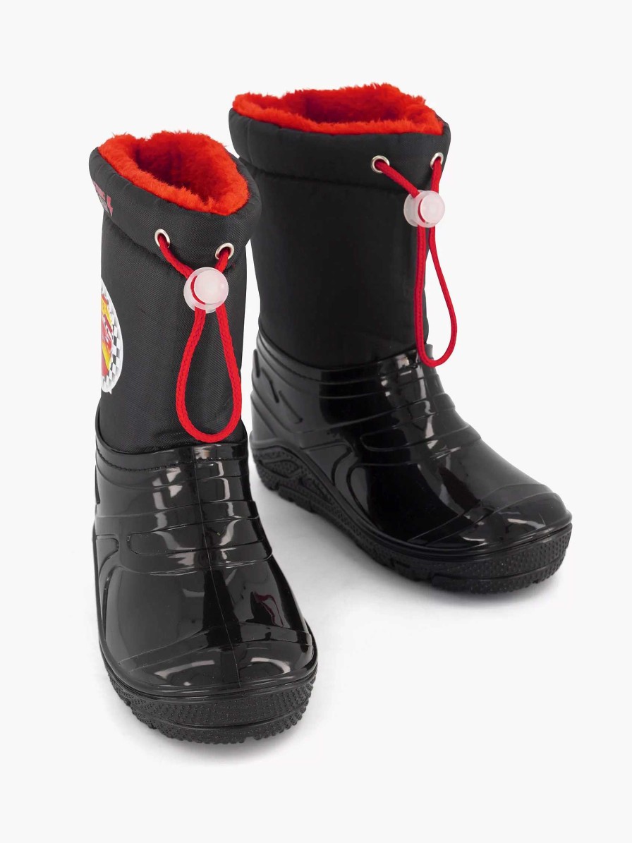 Baby Shoes | Cars Black Rain Boot Cars Lined