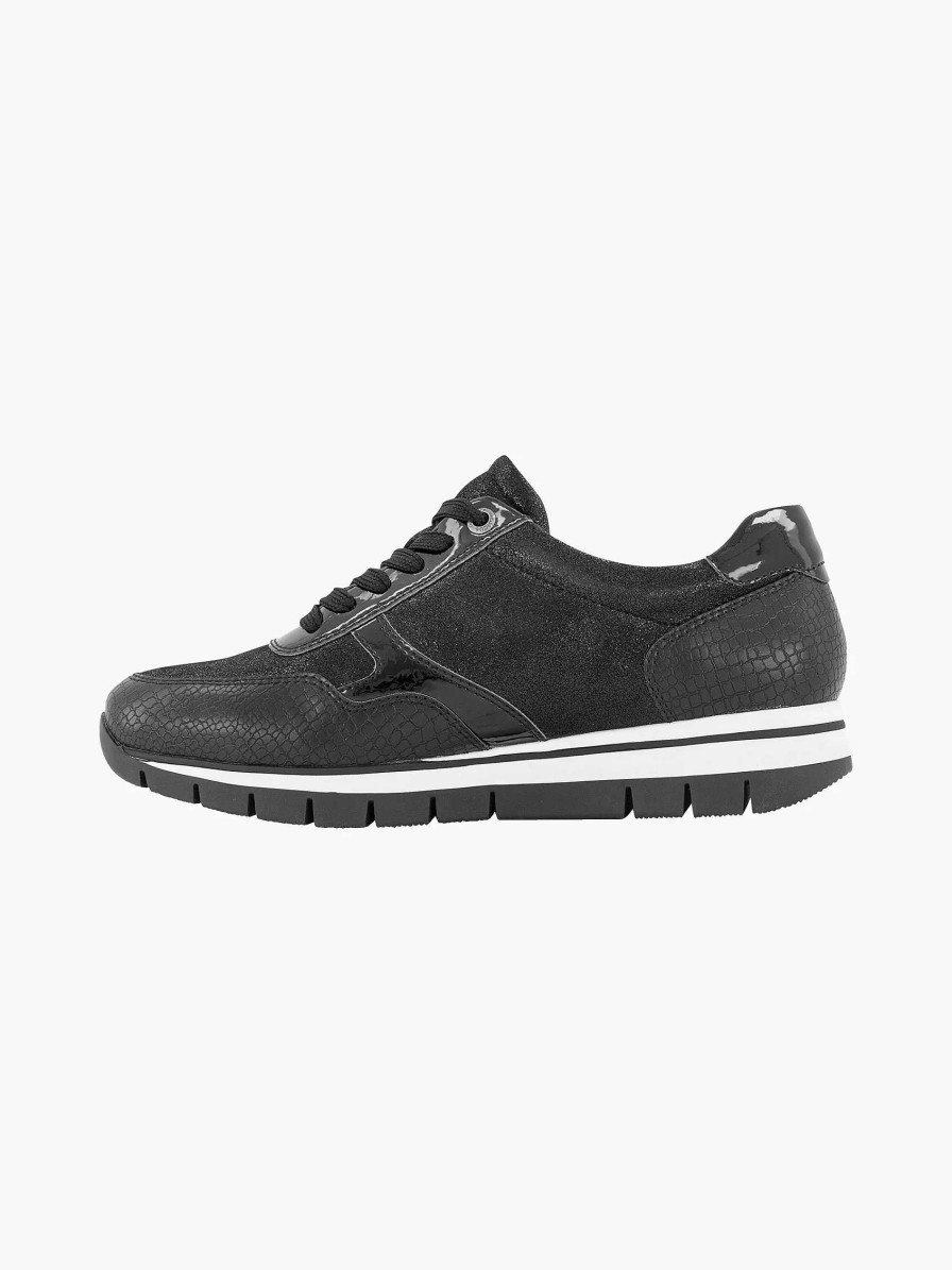 Comfort Shoes | Medicus Black Leather Comfort Sneaker Croco