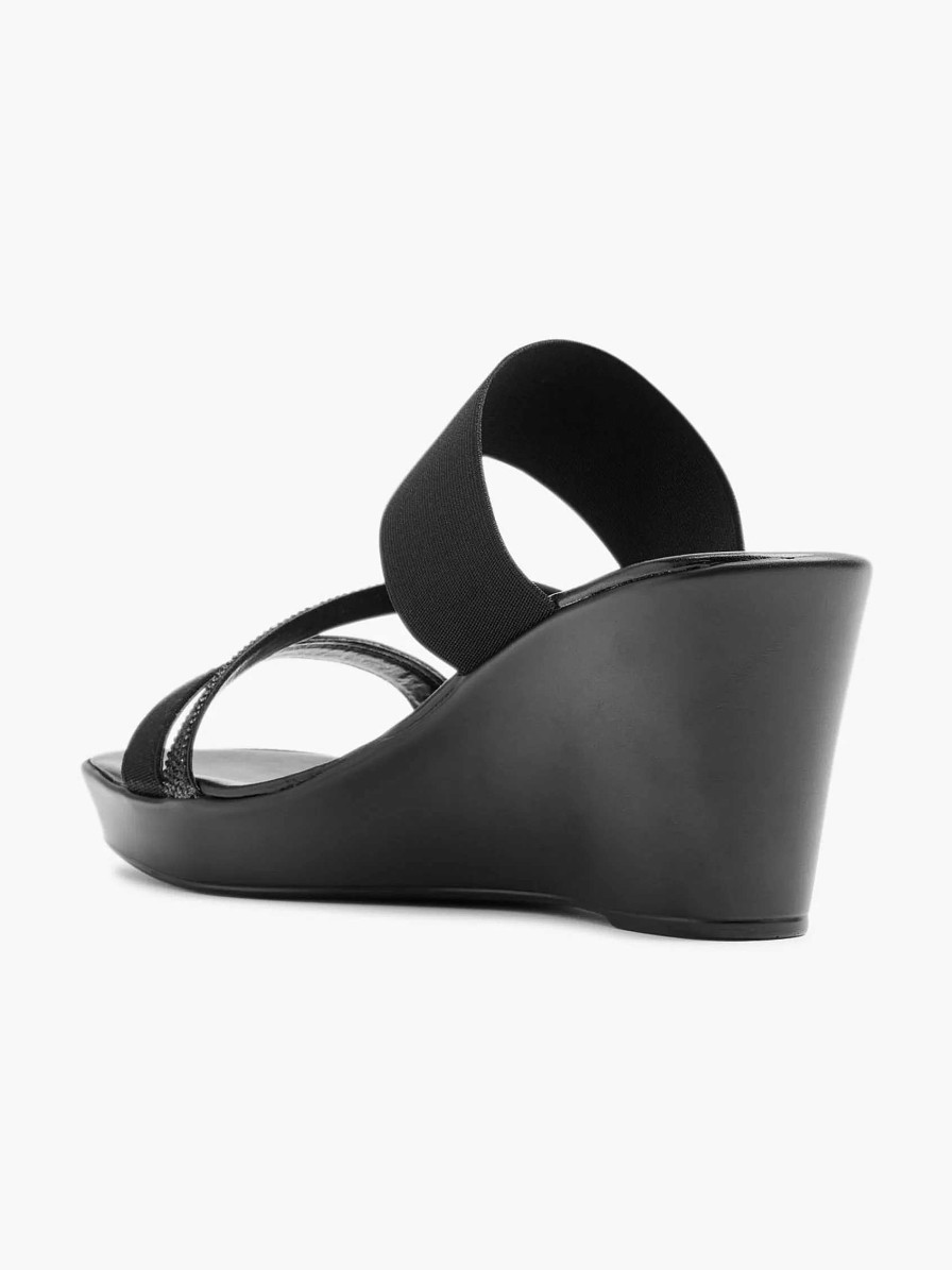 Sandals | Graceland Black Slipper Wedge Heel