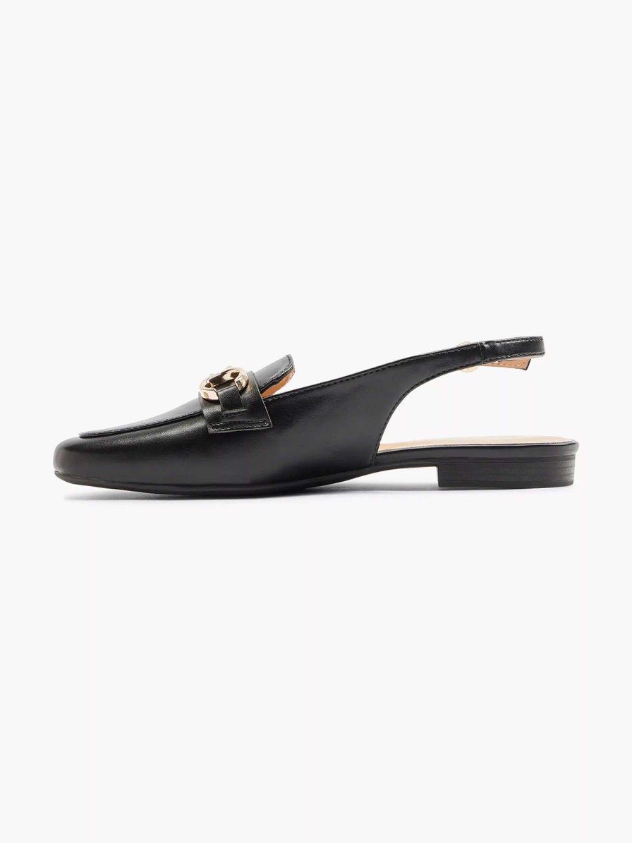 Loafers | Graceland Black Flat Slingback Decorative Necklace