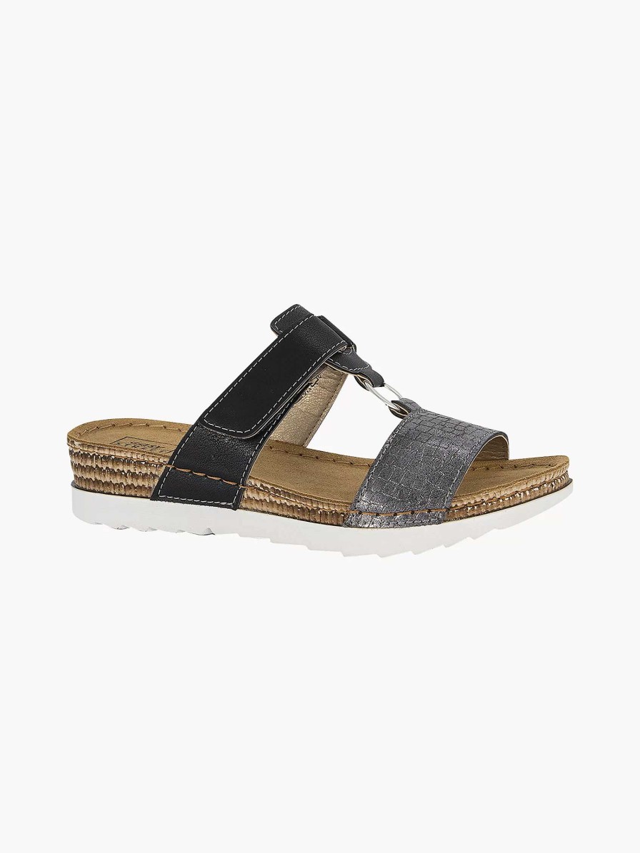 Flip Flops | Easy Street Black Slipper Leather Footbed