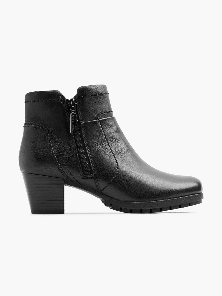 Comfort Shoes | Medicus Black Leather Comfort Ankle Boot Heel