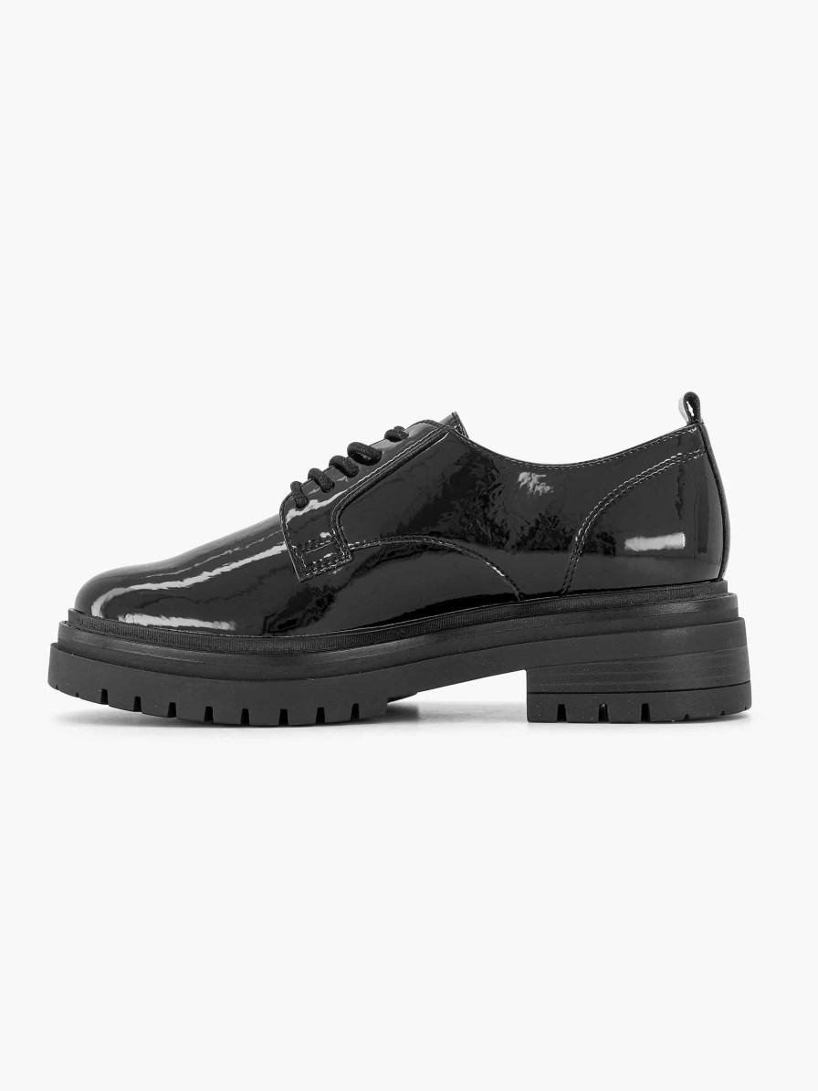 Loafers | Oxmox Black Chunky Lace-Up Shoe Lacquer