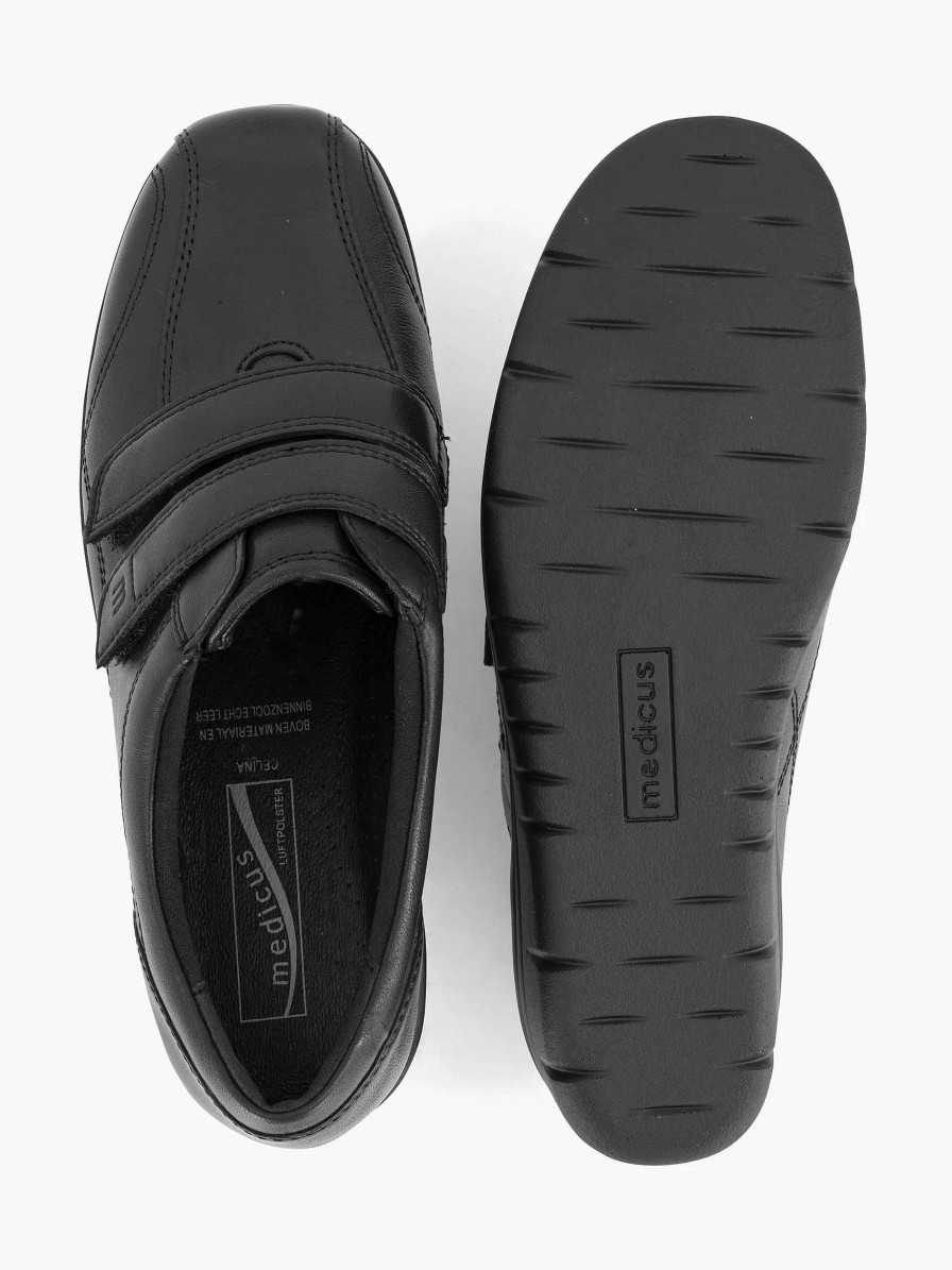 Sneakers | Medicus Black Leather Comfort Sneaker Velcro