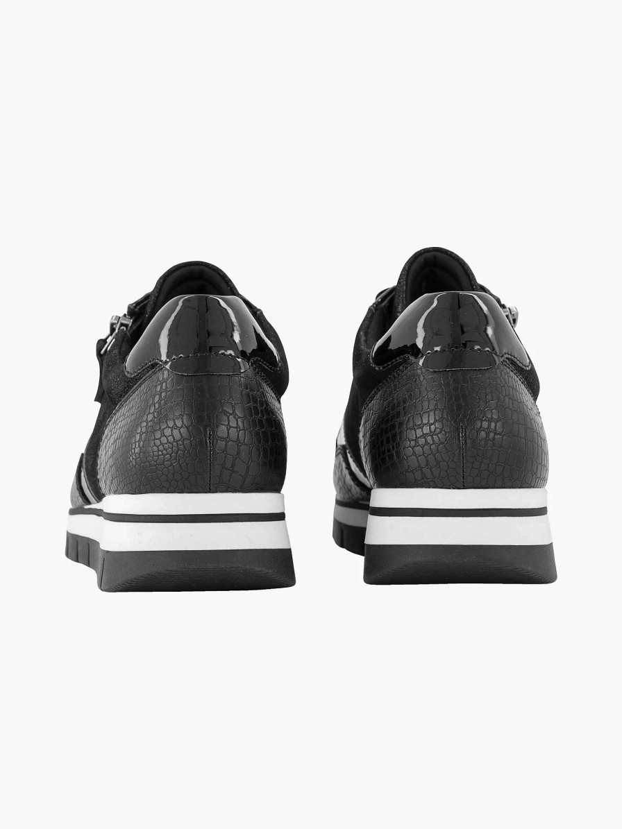 Comfort Shoes | Medicus Black Leather Comfort Sneaker Croco