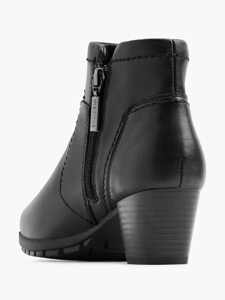 Comfort Shoes | Medicus Black Leather Comfort Ankle Boot Heel