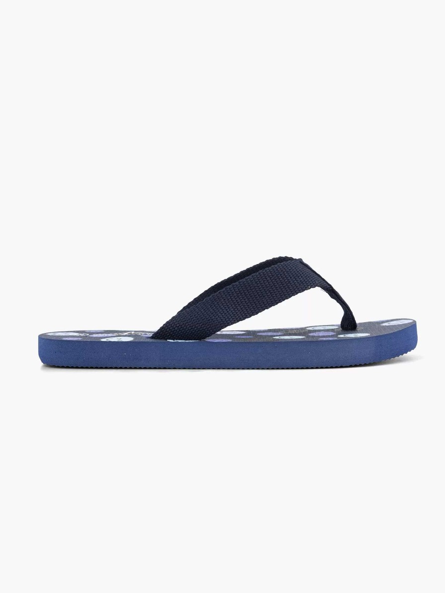 Boys' Shoes | Blue Fin Dark Blue Thongs Smiley