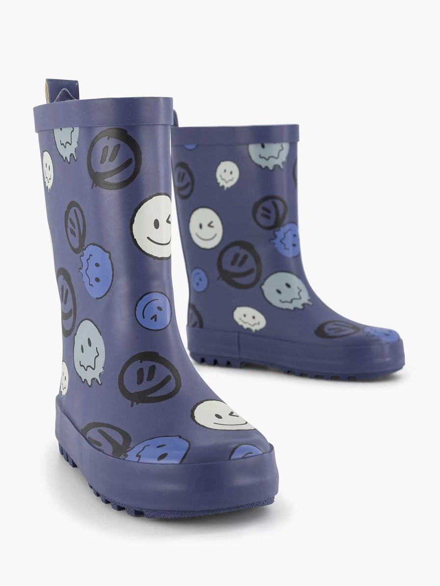 Boys' Shoes | Landrover Blue Rain Boot Smiley