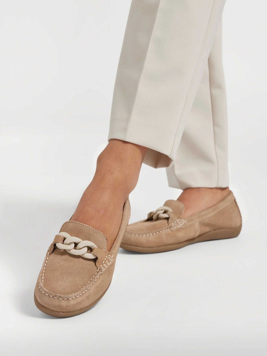 Loafers | 5th Avenue Beige Suede Slip-On Decorative Necklace