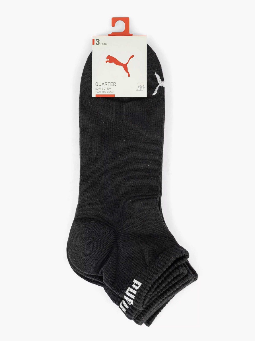 Socks | Puma Black Puma Quarter Plain 3 Pack 43-46