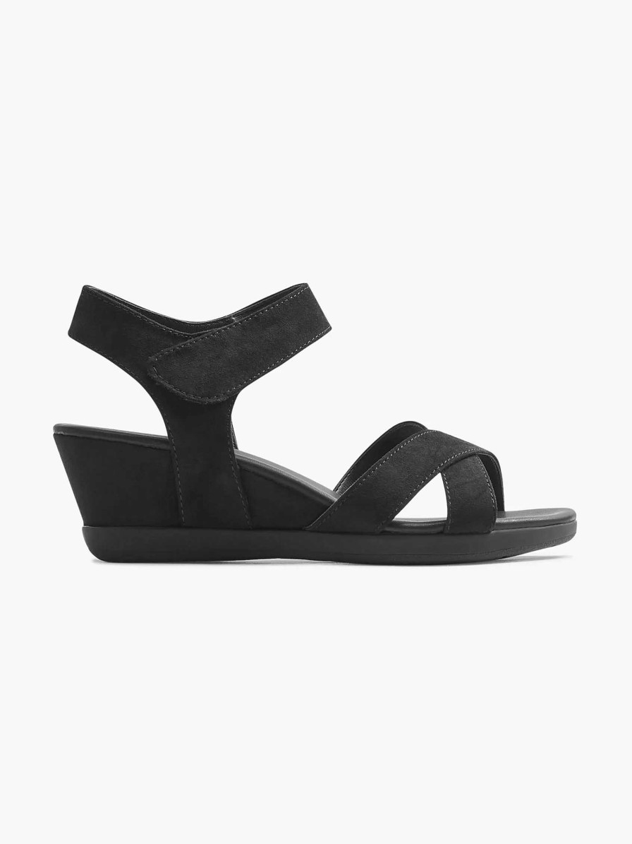 Sandals | Graceland Black Sandalette Wedge Heel