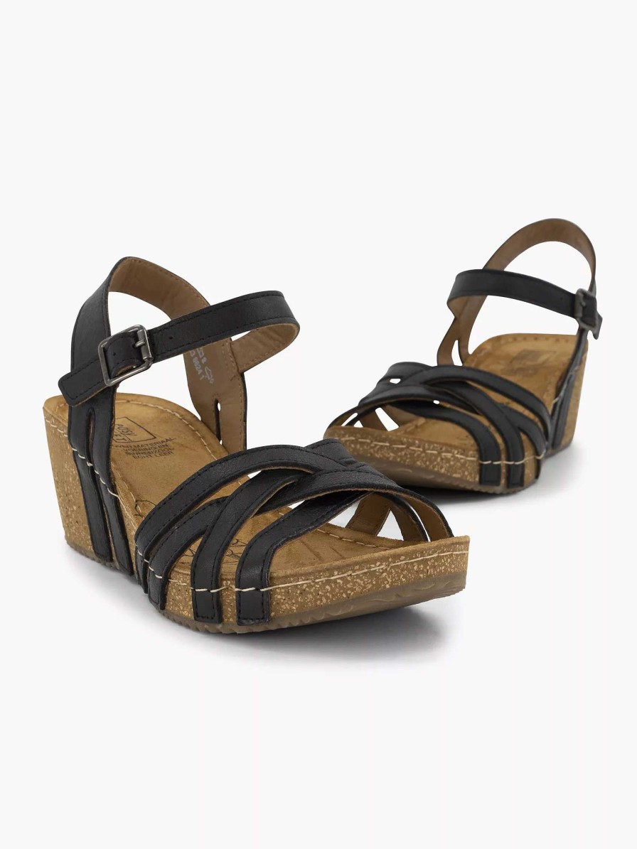 Sandals | Easy Street Black Leather Wedge Heel Sandals