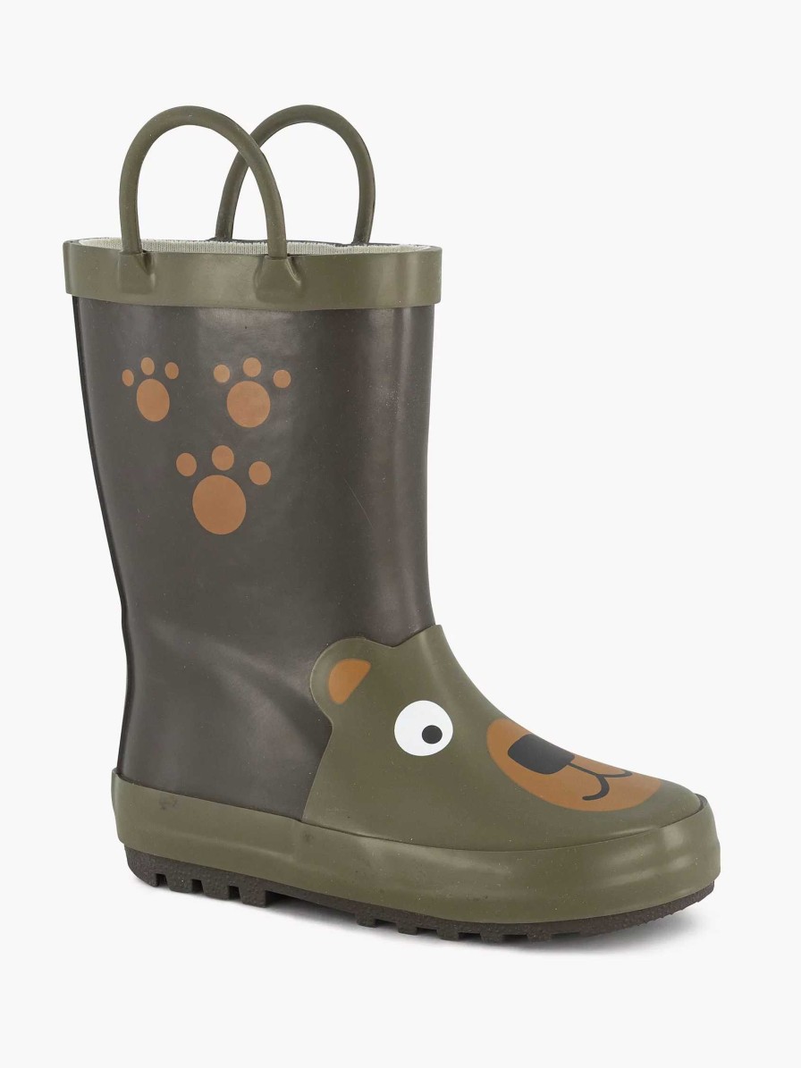 Boys' Shoes | Landrover Dark Green Rain Boot Bear