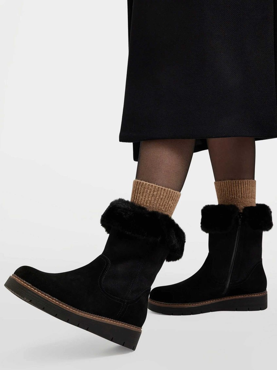 Comfort Shoes | Medicus Black Suede Comfort Ankle Boot Lined