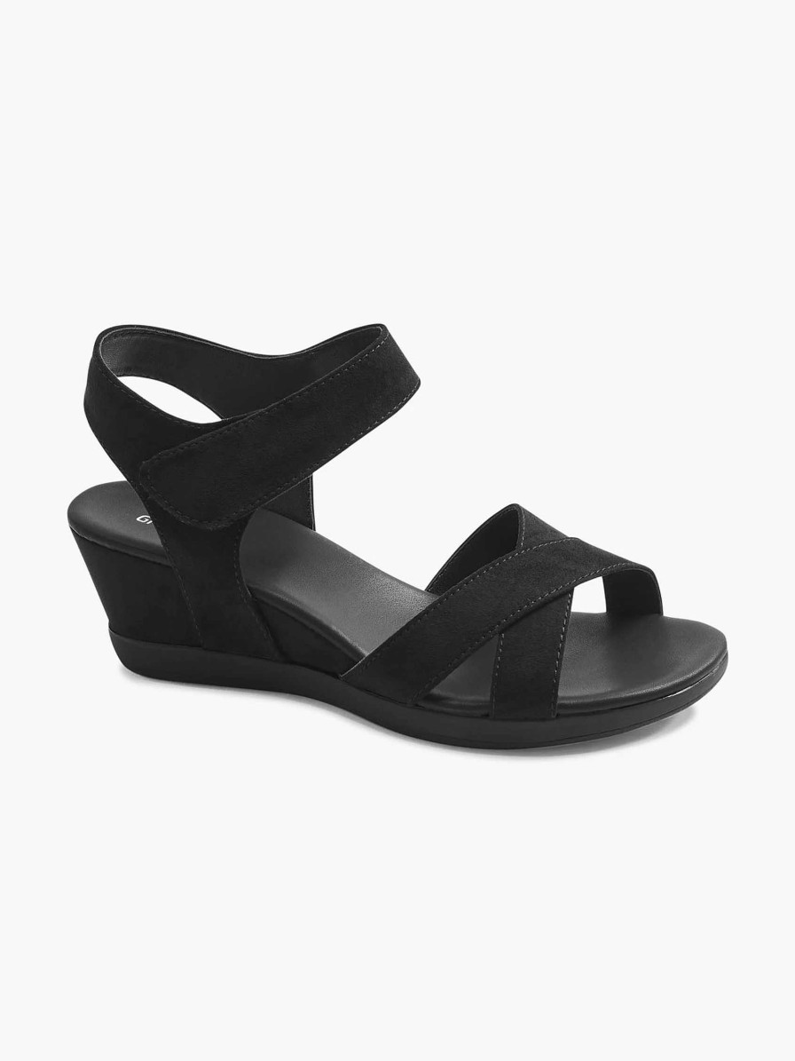 Sandals | Graceland Black Sandalette Wedge Heel